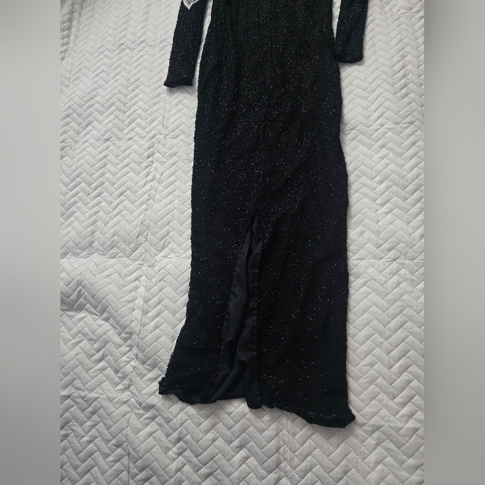 Vingage Elegant Black and Green Sequin Pearl Embellished Dress Silk India - Picture 10 of 10